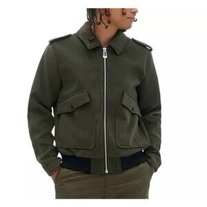 Noize Mens Maxwell Short Length Vegan Wool Bomber Jacket Dark Olive Medium NWT